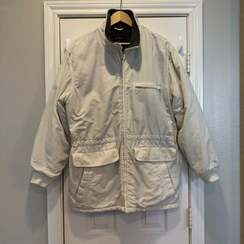 Vintage J Crew Winter Jacket Men’s M Ivory Grey Fleece Lined Outdoor Gorpcore 90